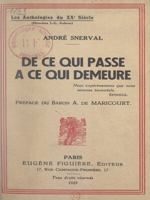 cover image of De ce qui passe à ce qui demeure